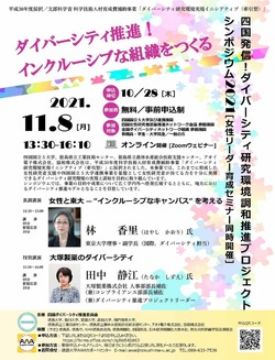 四国発信！ダイバーシティ 研究環境調和推進プロジェクト シンポジウム2021のオンライン（Zoomウェビナー）開催について